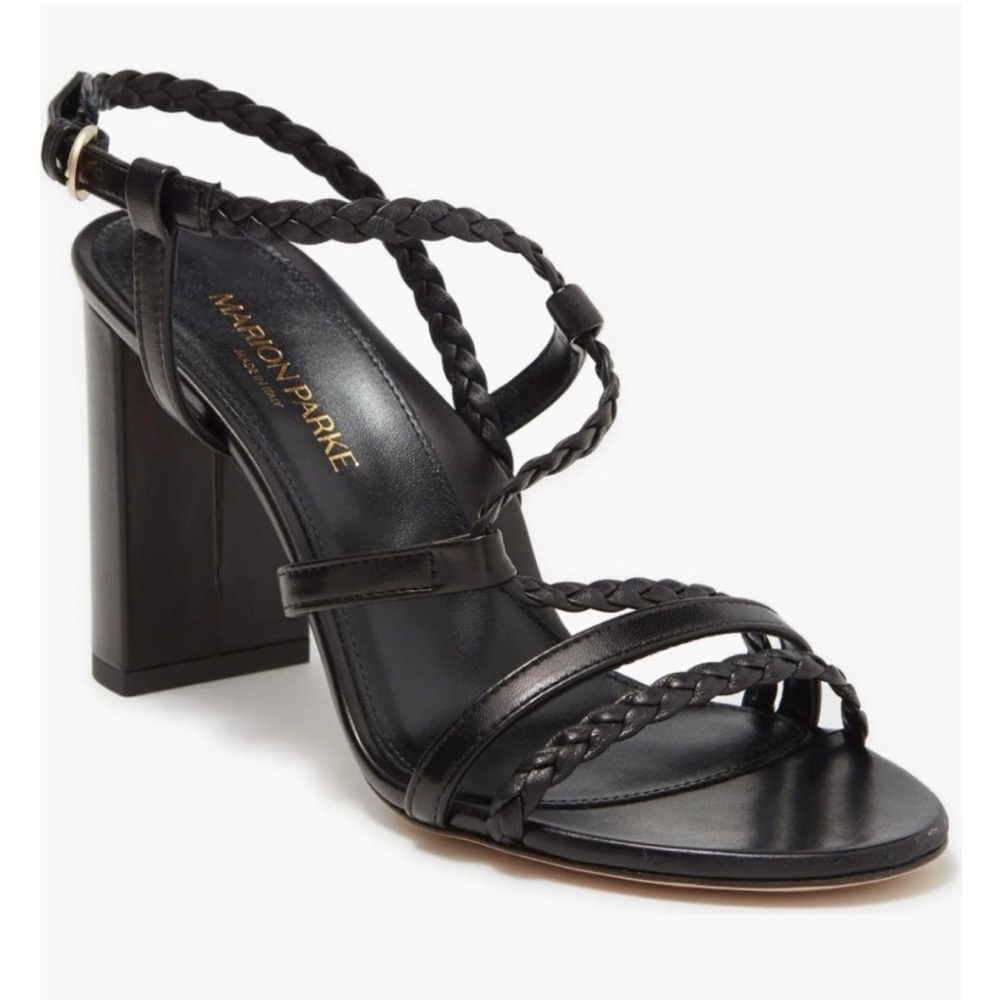 Marion Parke Hannah Braided Leather Heeled Strappy Sandals SZ 42 IT Black